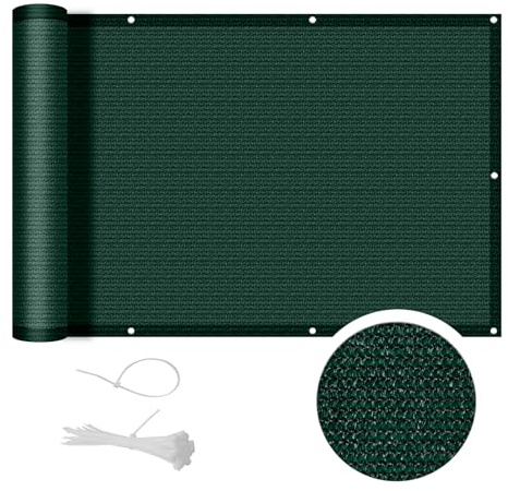 COOL AREA Balkon Sichtschutz 90x600cm Balkonverkleidung Transparent Balkonabdeckung Sichtschutz Blickdichte und UV-Schutz Schutz mit Kabelbinder,Dark Green