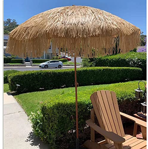 LYAH Sombrilla De Jardín Redonda 200CM con Mecanismo De Inclinación, Sombrilla Parasol De Playa para Exteriores, con 8 Costillas Robustas, Sombrilla De Paja para Patio Y Balcón