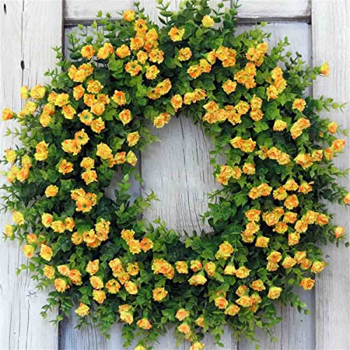 Bauernhaus Bunte Häuschen Kranz,Türkranz Kranz Deko für Frühling Sommer Ganzjährig,dauerhafte und stabile künstliche Blumen Türkranz,Kunstpflanze Girlande,Kranz Willkommenszeichen (50cm, Gelb)