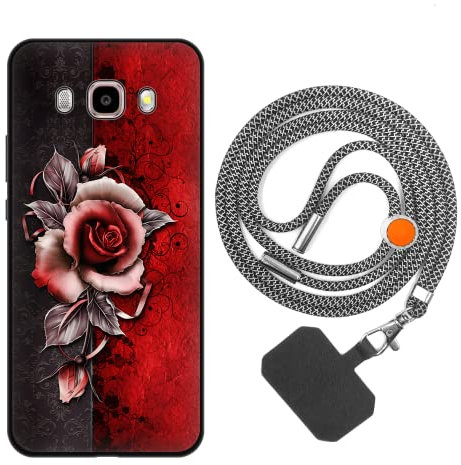 vingarshern Cover Compatibile con Samsung Galaxy J5 2016 Custodia in Silicone Sottile,Case Antiurto e Antigraffio con Motivo+1×Catena/Cordino per Cellulare,Rosa rossa