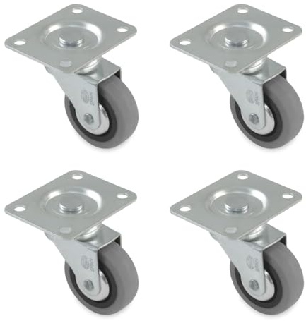 Amig - 4er-Pack Möbelrollen Modell 2502, mit Platte und Kugellagern, Maße: 50 mm, maximale Belastung pro Rolle: 22 kg, hergestellt aus Gummi, grau, ohne Bremse