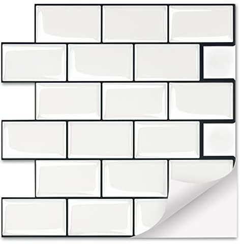 Froadp 30x30cm PVC Fliesenaufkleber Selbstklebende Klebefliesen Set Klebefolie Fliesen Spritzschutz Fliesenoptik Wandschutzfolie Kacheldekor Fliesenfolie für Küche Bad (Schwarz Rand, 10 Stück)