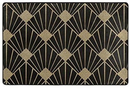 YACANNA Fußmatte für Innen Außen Waschbare Art Deco Muster Gold Schwarz Fußmatte Teppich Bodendekoration Badezimmer Küche Balkon 50x80cm