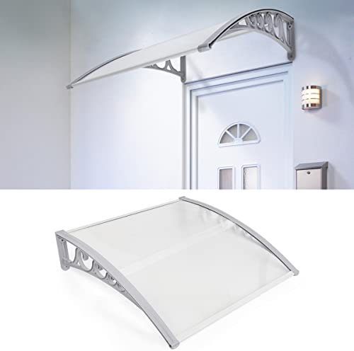 YIMING Auvent de Porte d'entrée, Longueur 120 cm (47,24''), Marquise de Porte et Fenêtres, Auvent de fenêtre en Polycarbonat, UV Protection, Pluie et Neige Protection (Gris-Blanc, 76×120×23 cm)