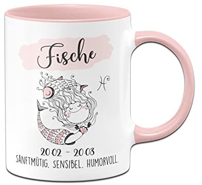 Tassenbrennerei Tasse mit Sternzeichen Fische - Kaffeetasse Rosa als Geschenk zum Geburtstag, Horoskop, Astronomie (Fische)