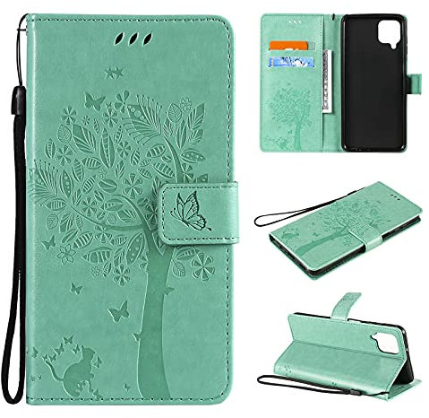 Fatcatparadise Kompatibel mit Samsung Galaxy A20S Hülle, Handyhülle Samsung A20S, Prägung Muster Schutzhülle Galaxy A20S PU Leder Wallet Case Klappbar Flip Hülle Brieftasche Ledertasche (Grün)