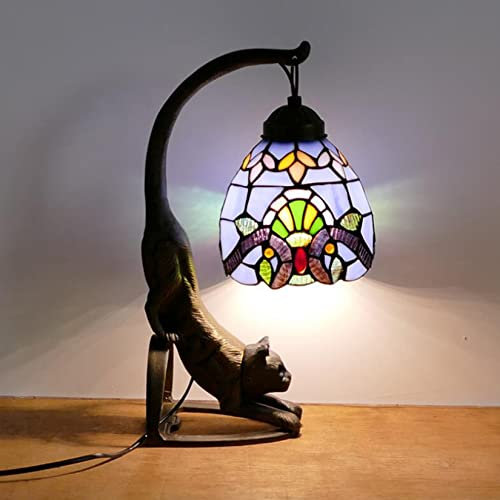 AIBOTY Nachttischlampe, Mini-Nachtlicht, Tiffany-Lampe, Buntglaslampe, kleine Tischlampe mit Katzenlegierungssockel, Kinderschlafzimmer Nachttisch Schreibtisch Akzentlampe für Tiere Kitty Lover,B