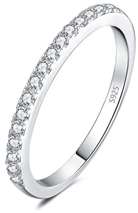 JewelryPalace Fin Half Eternel Cubic Zirconia Bague Taille Rond Pierre Argent Massif 925 Femme, Empilable Bague Diamant Simulé Fiançailles Mariage Promise Alliance, Ensemble Bijoux Mariee