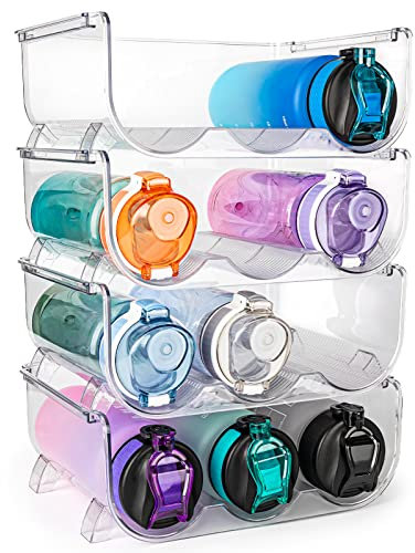 GOKEDA 4 packs Water Bottle Organizer, Bottle Holder, Stackable Portable for Efficient Storage for Kitchen Cabinets/Countertop/Refrigerator/Pantry Storage, Each Rack Holds 3 Containers