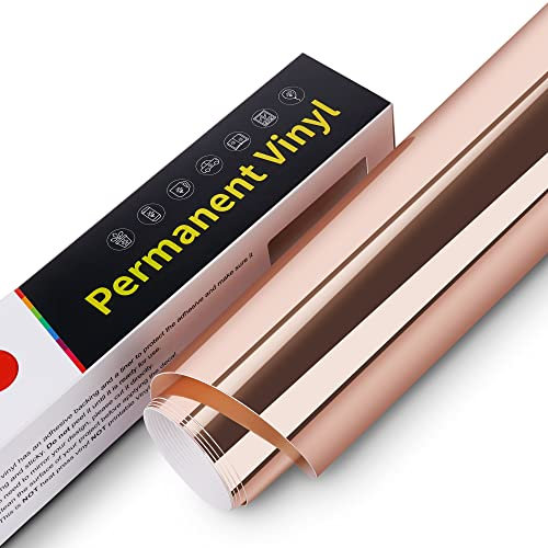 Selbstklebende Vinylfolie Plotter - 30,5 cm x 152,4 cm Wasserfeste Selbstklebende Plotterfolie Vinyl, Permanente Vinyl Rollen für Cricut, Silhouette Cameo, Aufklebern (Chrom Roségold)