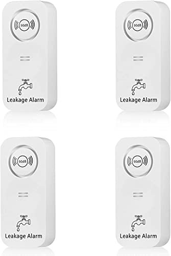 Wassermelder Wasseralarm Leck und Tropfen Alarm 90dB Sirene Kabelloser Wassersensor für Badezimmer, Waschküche, Küche (4er Pack)
