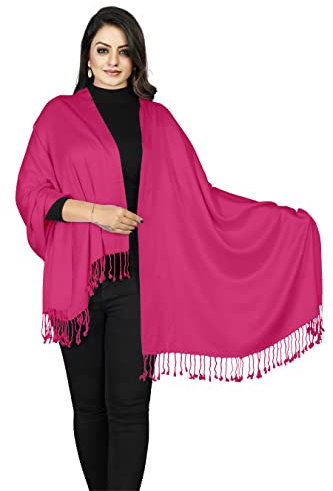 UK SCARFS AND SHAWLS Handcrafted Large Soft Pashmina Shawl Wrap Scarf in Men Women Wedding Pashmina (Hot Pink)