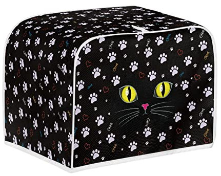 Kuiaobaty Black Cat Two Slice Toaster Cover Kitty Paws Bread Toaster Oven Cloth Cover, Size 11.5x8x8Inches,M
