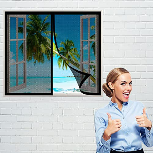 Fliegennetz Fenster Magnet 135 x 120 cm, Insektenschutz Klettband Fliegengitter Fenster mit Klettband, Einfache Installation für Alle Arten von Fenstern, Schwarz