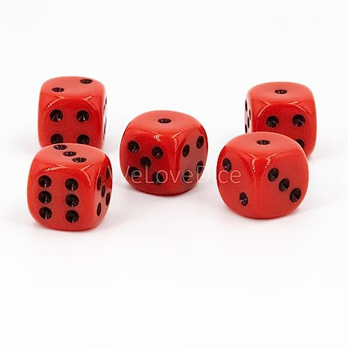 W6 Würfel (16mm) in rot/Schwarze Punkte - Made in Germany - WeLoveBeads - 5 Stück