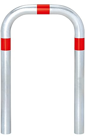 Ladesäulen Rammschutz-Bügel aus Stahl, feuerverzinkt, B 500 mm, Reflexringe rot, zum Einbetonieren