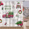 Bonhause Tenda Doccia Natale Camion Rosso Albero di Natale Corona di Natale Tende per Doccia in Poliestere Impermeabile Antimuffa Lavabile Tende Bagno 180 x 180 cm con 12 Ganci