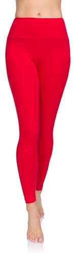SOFTSAIL Leggings 95% Cotton Womens Leggings High Waist Leggings Full Length Ladies High Waisted Leggings Tummy Control Lady Legging Stretchy Pants Free Time Relax Walking, Red 10