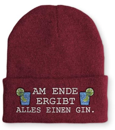 tshirtladen Beanie Mütze Am Ende ergibt alles einen Gin. Statement Wintermütze, Farbe: Bordeaux