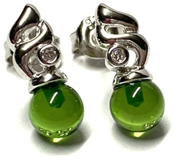 Ohrstecker 925 Silber rhodiniert Bernstein grün (karibischer Bernstein) Kugel Zirkonia Ohrring