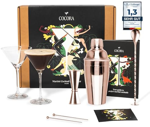 Cocora Martini-Set | 8-teiliges Cocktail-Set aus Edelstahl | Cocktail Shaker | Martini Cocktail Gläser | Cocktail Buch | Luxuriöse Geschenkverpackung (Rose)