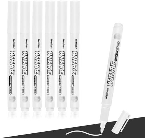 OFFCUP Weiße Acrylfarbenstifte, 6pcs Weiße Acrylstifte, Glanzlackmarker, Weiß Stift Wasserfest Marker Lackmarker Acrylfarbe Permanent Marker für Steine, Felsmalerei, Keramik, Glas, Holz, Reifen