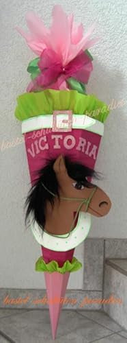 Schultüten Bastelset Pferdekopf pink-rosa-grün MaterialType Schultütenzuschnitt 400g Karton