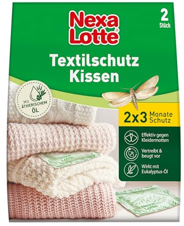 Nexa Lotte Textilschutzkissen gegen Kleidermotten, 2 Stück, Langzeitwirkung mit Eukalyptus-Öl, ideal für Schränke und Kommoden