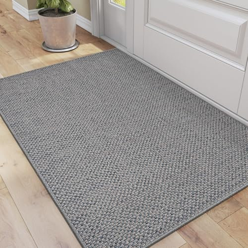 DEXI Door Matts Indoor 44 x 76 cm, Dirt Trapper Doormats Inside with Non Slip Rubber Backing, Low Profile Absorbent Entrance Mat for Muddy Shoes and Paws, Grey