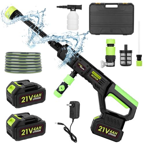 Bilivry Cordless Pressure Washer, Battery Pressure Jet Washer Portable Power Washer 28 Bar/406 PSI with 2 Pack Battery, Tap Connector, 6 In 1 Nozzle, 16FT Hose for Car Washing and Patio Cleaning