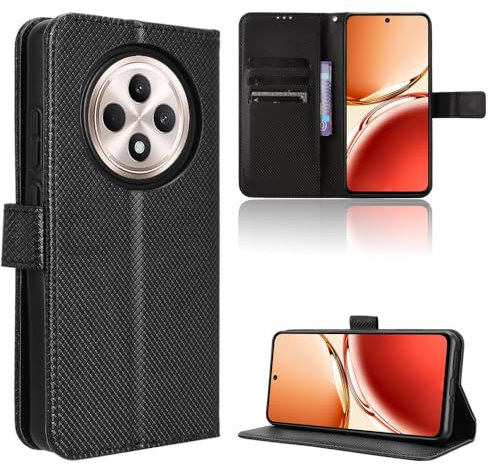 Coque pour Oppo Reno12 F 5G/Reno 12 FS 5G Protection Case, Étui de Protection Portefeuille Antichoc Premium Fibre -Housse Étui Compartiments pour Cartes et Fermeture magnétique- Noir