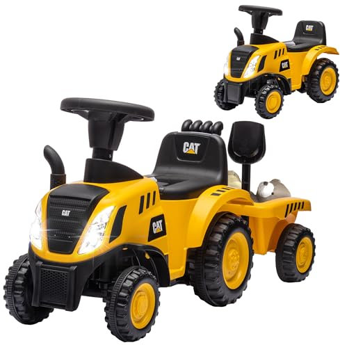 AIYAPLAY Camion Giocattolo per Bambini 12-36 Mesi con Pala e Rimorchio Integrati, Escavatore per Bambini Cavalcabile in PP e Metallo, 91x29x44 cm, Giallo