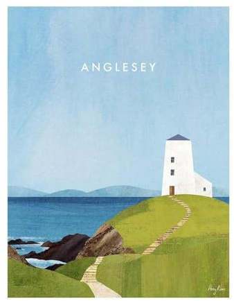 Henry Rivers Anglesey Twr MAWR Leuchtturm Papierdruck, 50 x 40 cm, Blau / Grün, blau / grün, 50cm x 40cm