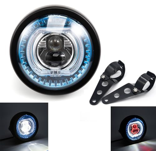 Motorrad Scheinwerfer 5,75 Zoll, Universal LED Scheinwerfer-Abstandslicht mit Halterung für Motorrad Cafe Racer (B)