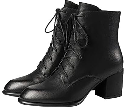 Stivali da equitazione da donna neri e marrone con lacci | Stivaletti da donna Stivali in pelle con tacco | alla caviglia Stivali da esterno in ecopelle Stivali occidentali per il tempo libero, Nero ,