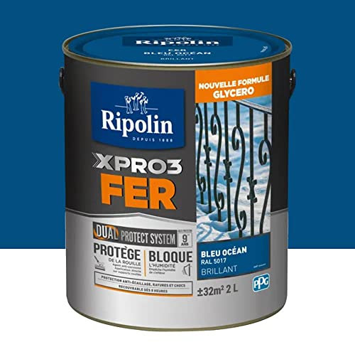 RIPOLIN Peinture fer glycéro XPRO3 Fer Brillant Bleu océan 2 L