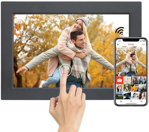 Frameo - Cadre photo numérique Wi-Fi - 10,1 - Écran tactile HD 1920 x 1200 cm - Avec 32 Go de mémoire - Rotation automatique - Partagez des photos et des vidéos - Montage mural instantané