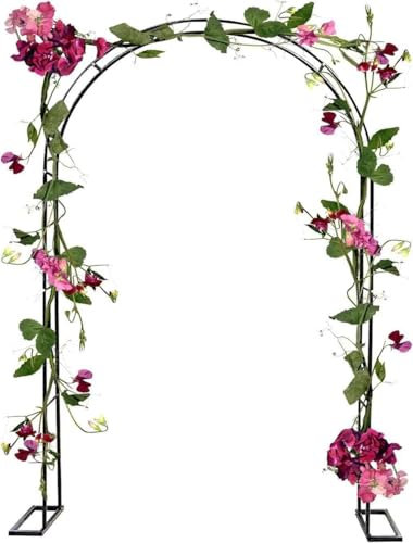MISKYN Rosenbogen Aus Edelstahl, Hochzeitsbogen, Garten Torbogen Rankgitter Rosenhilfe, Weiß/Grün/Schwarz Rankenbogen, Wetterbeständige Rankhilfe, Pergola Spalier Aus Verzinkt,Schwarz,W1.4M*H2.3M