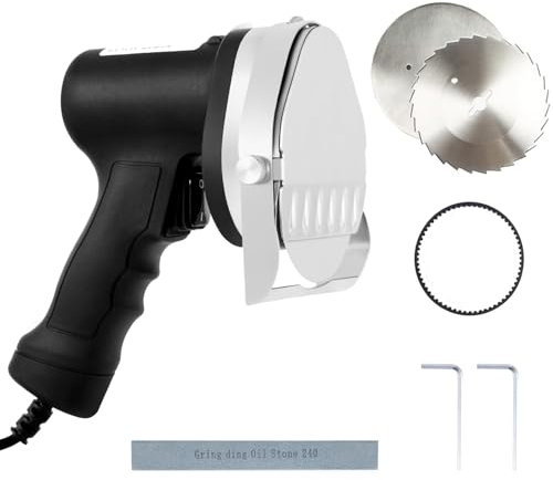 Affettatrice elettrica per kebab commerciale, coltello elettrico Shawarma da 80W con 2 lame, taglierina giroscopica regolabile in acciaio inossidabile spessore 0-8 mm Affettatrice carne Doner Kebab