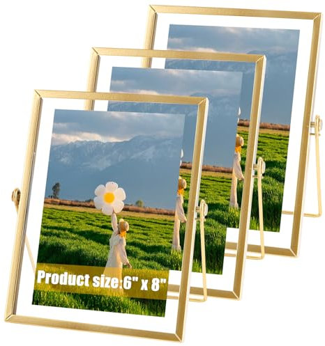 AKOLAFE 3er Set Bilderrahmen Gold 15x20 cm Bilderrahmen Stehend Glas bilderrahmen Set Beidseitig Sichtbar Tischaufsteller A5 Goldener bilderrahme für Zimmer, Hochzeit, Büro, Dekoration
