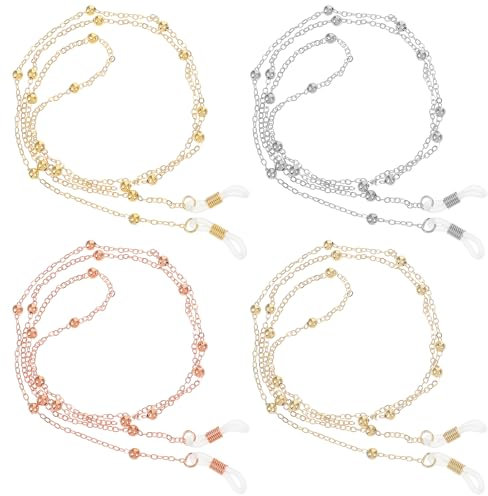 YUXIANLB Brillenkette Damen Perlen Süße Augen Glasrahmen Kordel 4 Stück Brillenkette aus Metall Verstellbares Brillenband Brillenschnur Maskenhalter Lanyard Schnur Sonnenbrille Schmuck