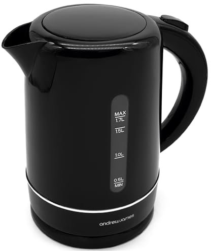 Andrew James Quick Boil Electric Kettle with Filter, Stylish Quiet Black Kettle with Rapid Boiling, Ideal for Home, Office, Uni, Camping, Travel, and Caravans (Black)