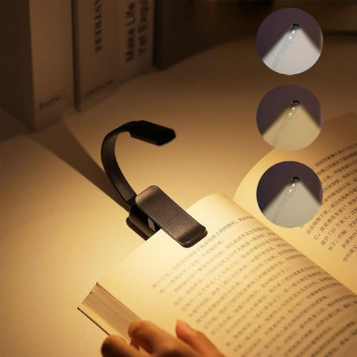 AMFUN Leselampe Buch Klemme, Wiederaufladbar Buchlampe, 3 Farbtemperatur Modi, USB Wiederaufladbare Klemmleuchte, 360° Flexibel für Nachtlesen ins Bett, perfekt für Buchliebhaber und Kinder