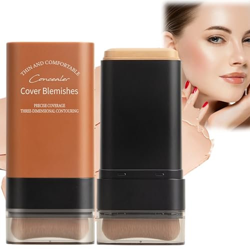 Makeup Foundation Stick,Foundation Stick with Built-In Foundation Brush,Full Coverage Foundation Stick,Foundation for Mature Skin,Long Lasting Make Up Foundation,Multi-Use Skin Tint Foundation,02