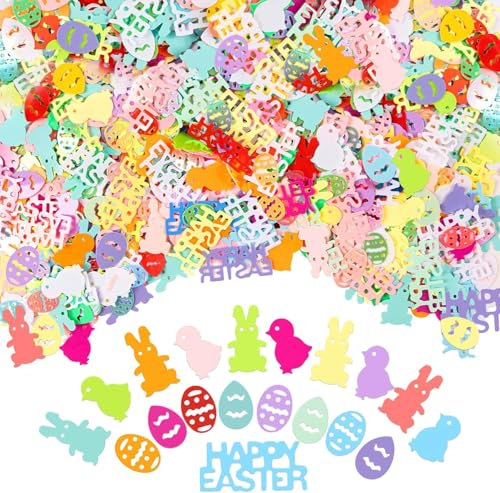 3 Pack Ostern Konfetti Tischdeko, Streudeko Ostern, Happy Easter Tischdeko,Ostern Dekoration,Frohe Ostern Deko mit Hühnern,Kaninchen und Eiern Elemente,Ostern Geschenke Basteln,Osterdeko für DIY