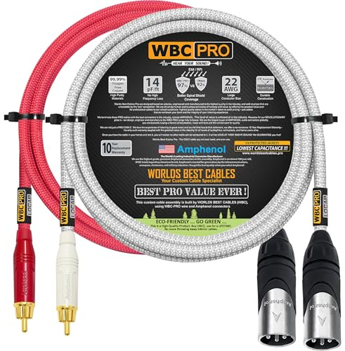 4 Foot RCA to XLR (Male) Cable Pair - WBC-PRO-LOCAP Low-Capacitance (14pF/ft) 22 AWG Ultra-Silent Audiophile & Pro-Grade Audio Interconnect Cable - Amphenol Plugs & Red & Silver Tweed Jackets