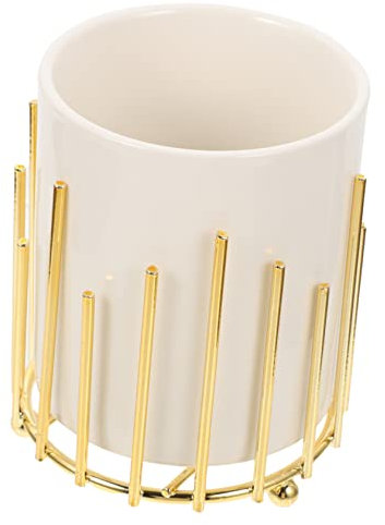 HAPINARY Eisenrahmen Makeup Pinsel Organizer Mit Keramikbecher Großer Stifthalter Für Büro Küche Bad Vielseitiger Kosmetik Schmuckaufbewahrer in Gold
