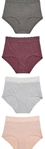 NEXT Damen Spitzenslips, 4er-Pack, voll bedeckend Grau meliert/Rosa/Pflaume 44