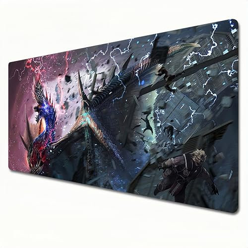 Tapis de souris Monster Hunter Wilds, XXL gris, grande taille, tapis de souris de jeu 900 x 400 cm, bord cousu et sous-main pour bureau à domicile.