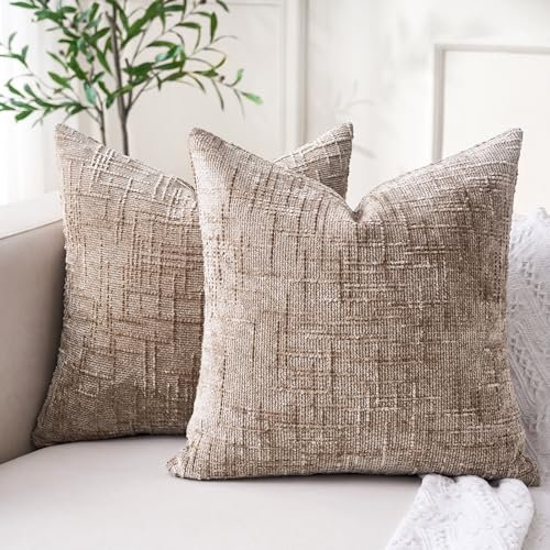 Dorunfeey Braun Kissenbezug 40x40 2er Set Elegantem Chenille Kissenbezüge Zierkissenbezug Dekokissen Sofakissen Weich Dekokissen Modern Kissenhülle für Couch Sofa Wohnzimmer Schlafzimmer